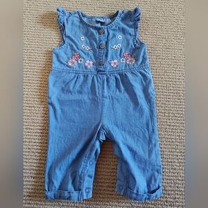 4-6mo Denim Kids Jumpsuit with Floral Embroidery